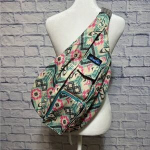 Kavu Rope Crossbody Sling Bag Aztec Southwestern Geometric Teal/Pink/Black